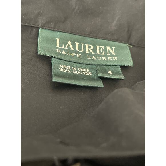 Vintage Lauren Ralph Lauren Black Ruffled High Neck Silk Blouse Size 4 - Picture 3 of 7